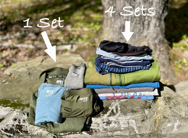 1 set of merino base layers can replace 4 sets of synthetic garments