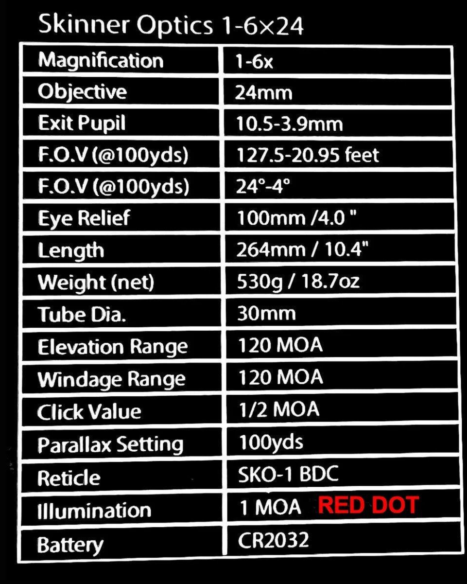 Skinner Scope 1-6X24 Red Dot Illum